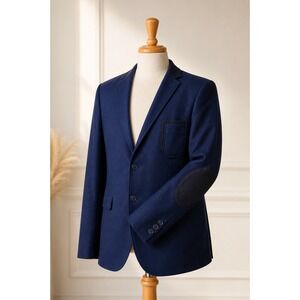 Navy Elbow Patch Blazer Men's XL Preppy Professor Sport Coat Made in Turkey
